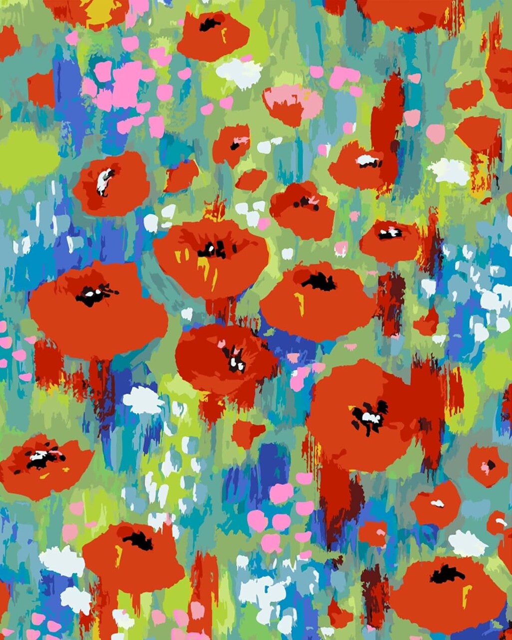 Abstract Colorful Poppies in Grass Paint-by-Numbers Kit (16x20") – DIY Canvas Painting with Paints & Brushes for Adults, Beginners, Women’s Crafts & Gifts